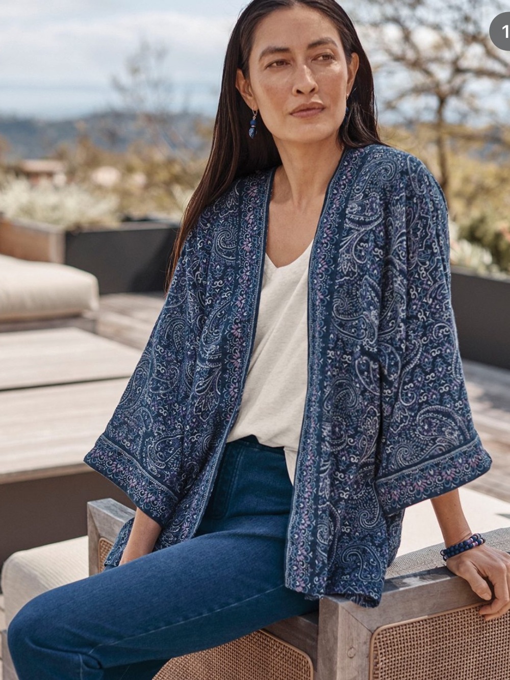 Lightweight Open-Front Cardigans in Navy Paisley & Pale Blue Floral - Size M-L - Picture 3 of 12